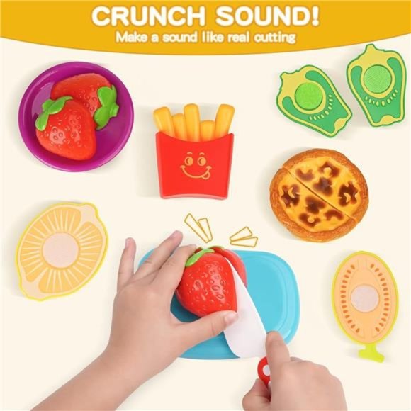 Pretend Play Food Sets for Kids Kitchen 61Pc, Storage Basket Cutting Toy Food - Picture 3 of 6